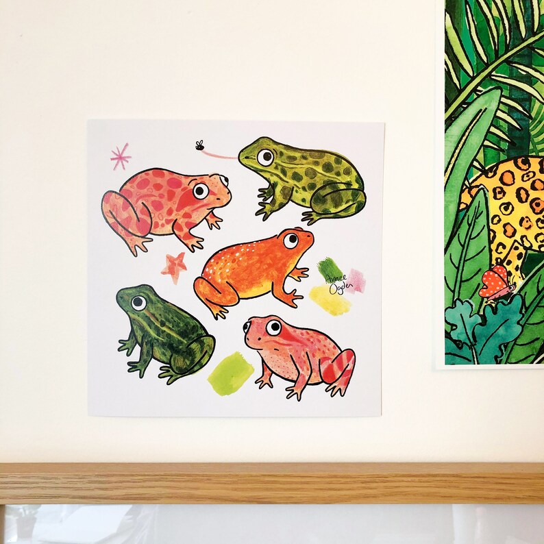 Frog Print, Frog Art Print, Colourful Art Print, Cute Frog Illustration, Cute Frogs, Cute Frog Art, Postcard Art Print, Toad Print, Frogs image 2