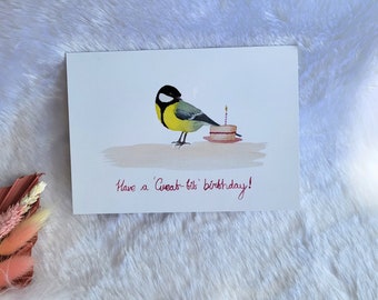 Greatest Birthday, Great-tit Bird Pun Birthday Card: Humorous Pack of 10