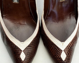 Andrea Pfister Brown Snakeskin High Heel Shoes Womens (Size 8.5) – 1990s Moro Serpentine Style