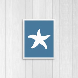 Starfish Silhouette, blue background,  8x10 Art Decor Digital Print