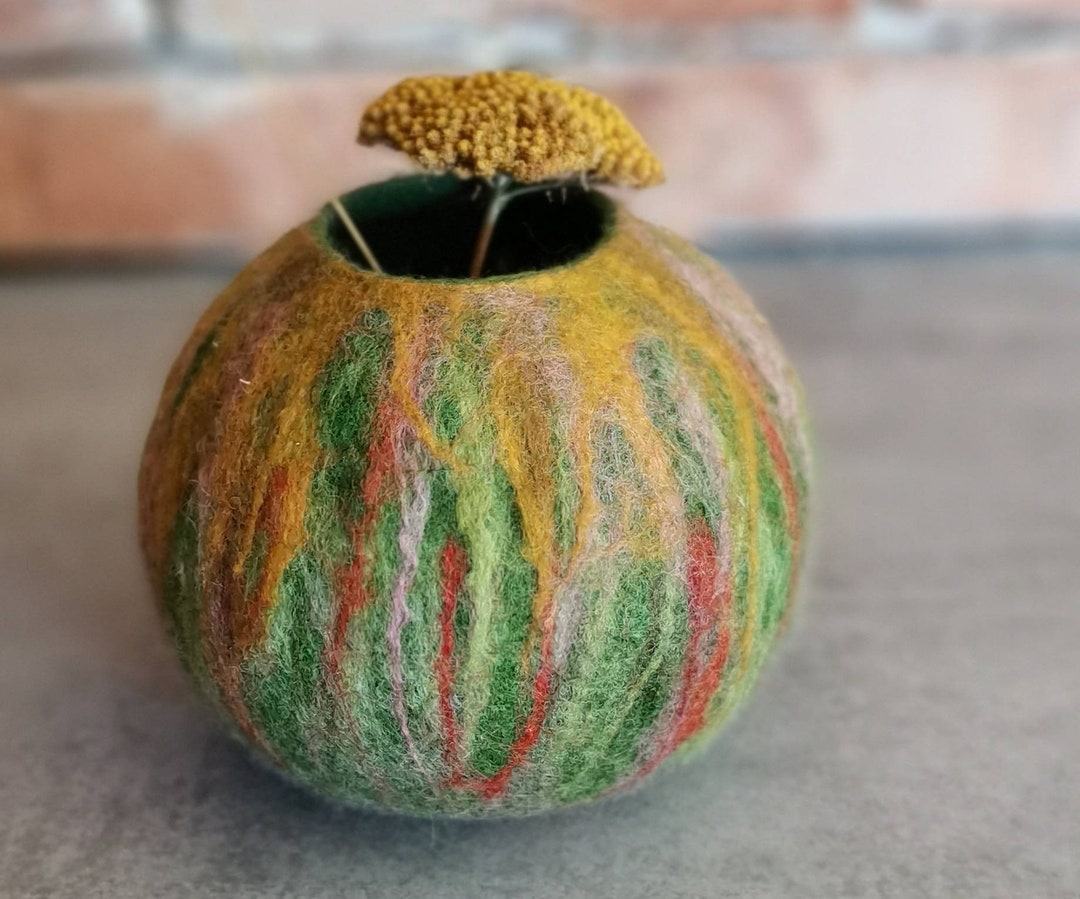 Felt Vessel, Felt Vase, Felt Bowl, Felted Vessel, Felted Vase, Green