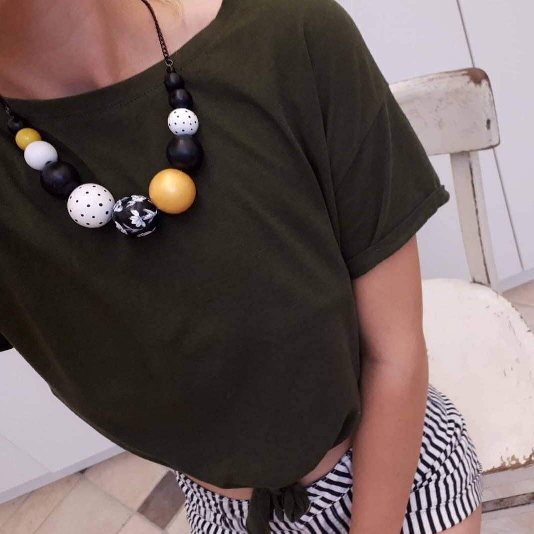 Mustard Chunky Necklace, Big Yellow Necklace, Wooden Mustard Yellow