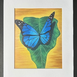 Martini Butterfly fine art print of original acrylic painting 8x10” matted to fit 11x14” frame