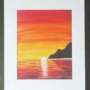 Island in the sunset 8x10” fine art print of original acrylic painting matted to fit 11x14” frame