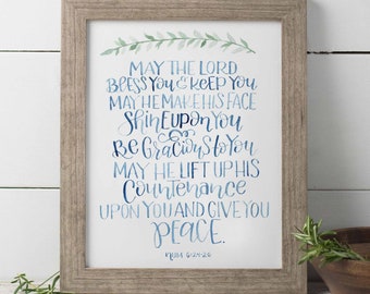 May The Lord Bless You And Keep You Watercolor Print, Benediction Wall Art, Scripture Verse Print, Bible Verse Print, Graduation Gift