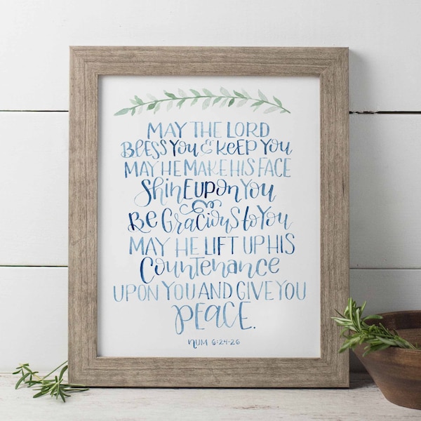 May The Lord Bless You And Keep You Watercolor Print, Benediction Wall Art, Scripture Verse Print, Bible Verse Print, Graduation Gift