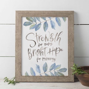 Strength For Today Bright Hope For Tomorrow, Hymn Lyrics Wall Art, Watercolor Floral Print, Watercolor Hymn, Great Is Thy Faithfulness