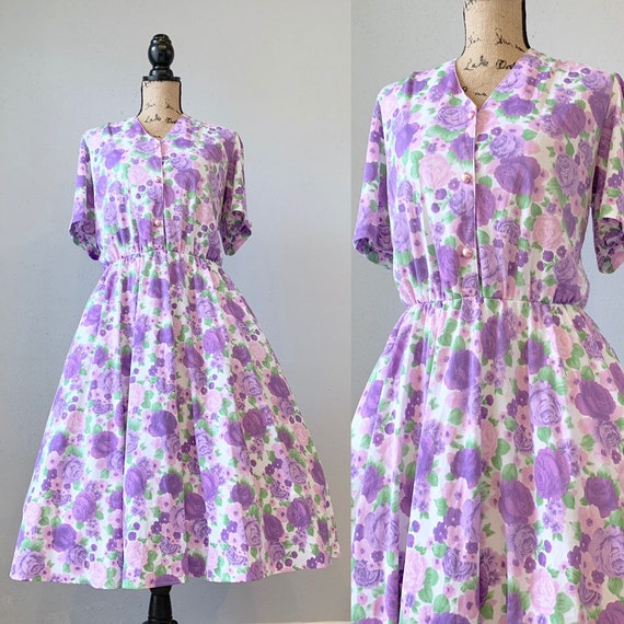 Vintage Light Purple Floral Day Dress