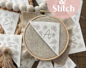 Personalized Initial Corner Bookmark Embroidery Kit, Stick and Stitch Pattern