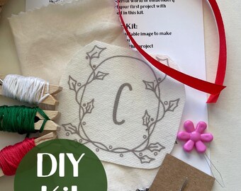 DIY Initial Ornament Embroidery Kit, Christmas Embroidery Pattern