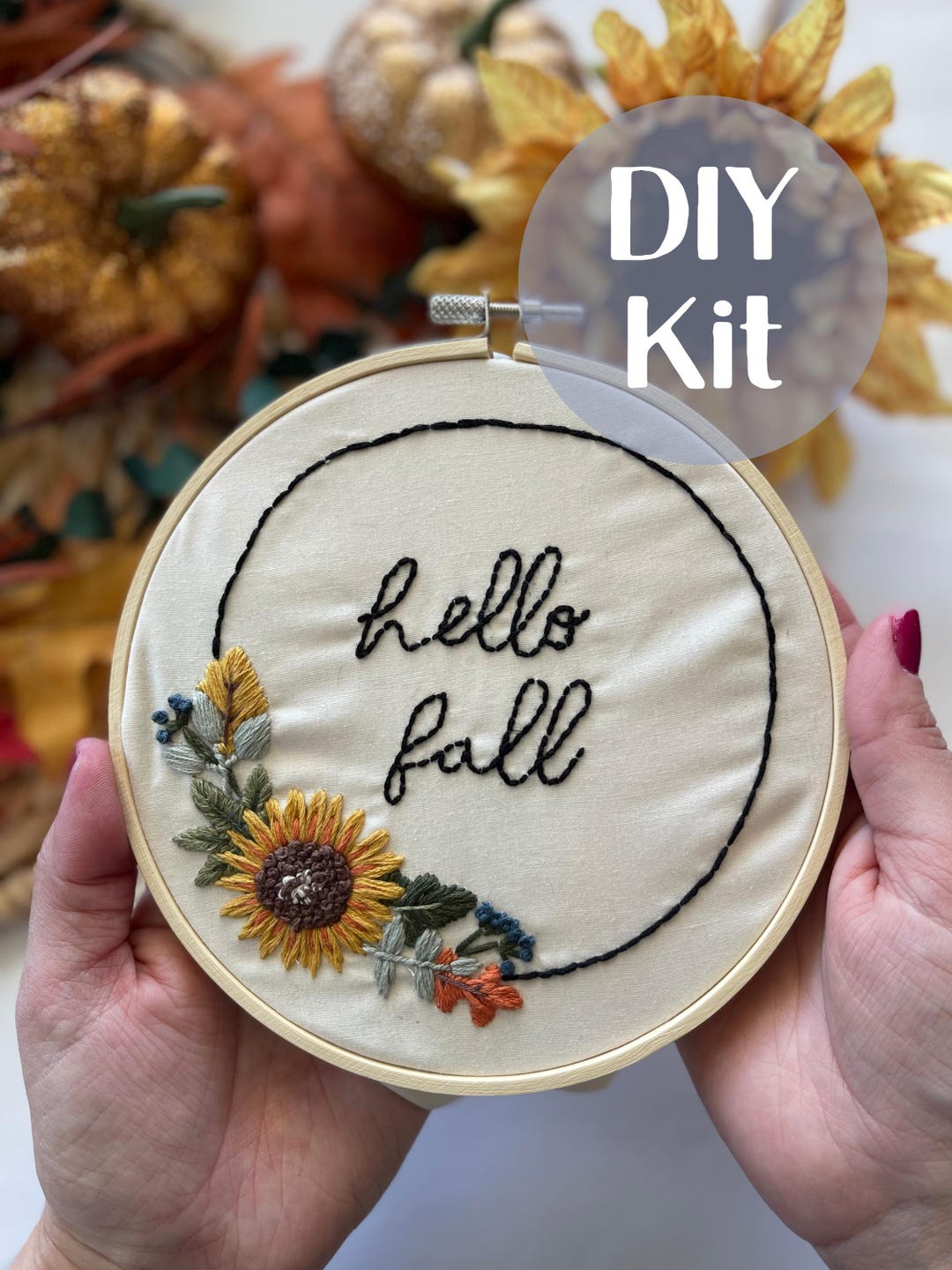 Floral Hello Fall Stick and Stitch Embroidery Kit, Hand Embroidery Kit ...