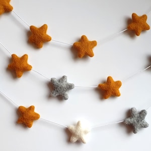 Felt star garland, mustard star garland, nordic nursery decoration, gender neutral garland, yellow bunting, mustard and grey decoration