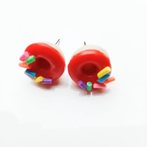Boucles D'oreilles Sucette à La Fraise En Fimo - Dormeuses - Rose - Fait Main