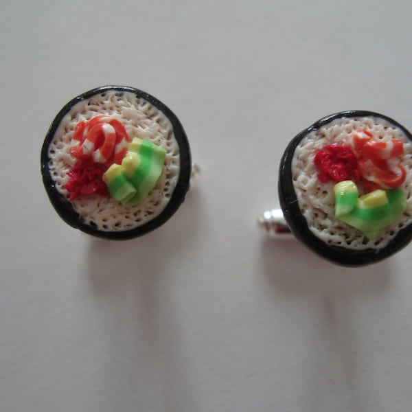 bouton de manchette sushi en fimo, bricolage fait main pate fimo, bijoux fimo homme