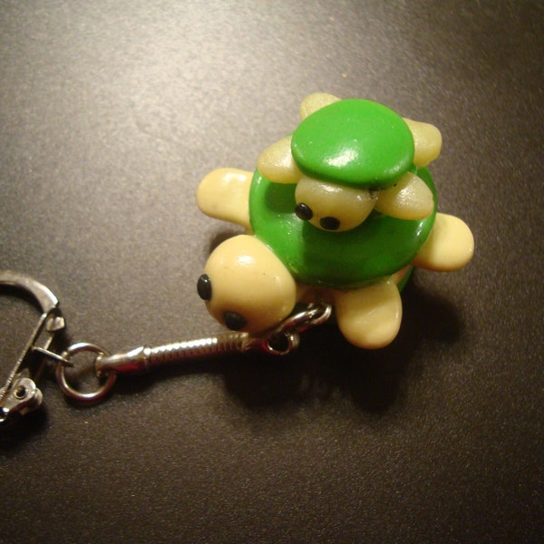 Porte-Clé fimo avec deux tortues superposées, bricolage fait main argile polymère, bijoux de sac pate fimo, mode homme, femme