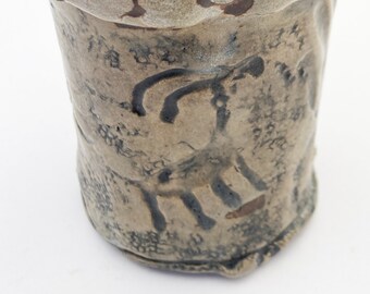Primitive Cup with Glyph , Hobbitware Pottery, Rustic Cup, 19 oz