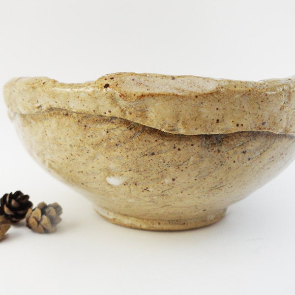 Hobbitware Bowl, Rustic Pottery,  Primitive, Off White Cream Textured Weird Hobbit Bowl, Brutalist Pottery