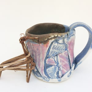 Adorable Blue and Pink Patchedy Rustic Mug 8 oz