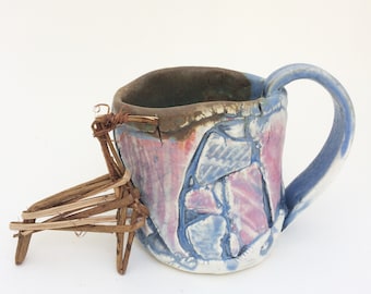 Adorable Blue and Pink Patchedy Rustic Mug 8 oz