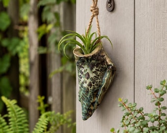 Rustic Pottery Wall Pocket: Textured Stoneware Decor