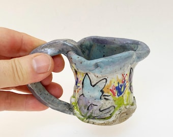 Cats Primitive Creamer, Mini Pitcher, Asymmetric Stoneware Hobbit Home Decor, Wabi Sabi