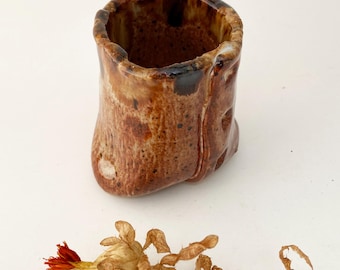 Toothpick Holder, Rustic Pottery Cup, Wabi Sabi, Hobbitware, Cotton Swab Holder