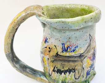 Handpainted Dogs Mug, 14 oz