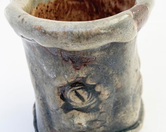 Funky Stoneware Cup: Rustic Monster Eye Pottery Tumbler (5 oz)