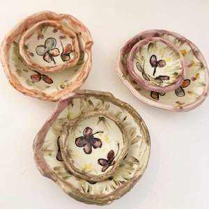 Dragonfly Bowls, Sets of 2 Wabi Sabi Nested Rustic Scrunchy Bowls