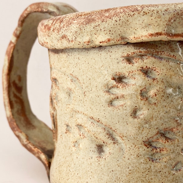 Ferret Print Cup, Primitive Clay Mug, 13 oz , Rustic Pottery Cup, Wabi Sabi