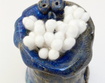 Funny Creature Toothpick Holder, Rustic Pottery Cup, Wabi Sabi, Hobbitware, Cotton Swab Holder