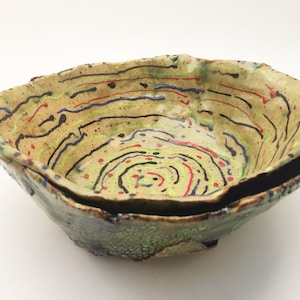 Wild Serving Bowl, Weird Layered Crinkled Dish, Wabi Sabi Primitive Textured Basket, Unique Stoneware