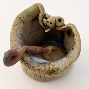 Handmade Stoneware Condiment Server: Funny Creature with Spoon