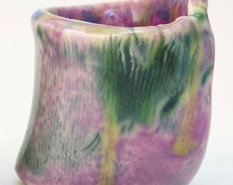 Toothpick Holder, Funky Folded Tie Dye Pottery. Rustic Condiment Cup, Wabi Sabi