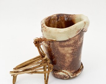 Funky Stoneware Cup, Primitive Clay Tumbler, 5 oz , Wabi Sabi, Hobbitware