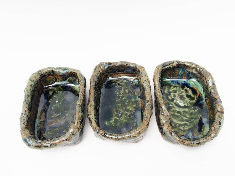 2.5 ounce oz Kitched Scrubbie Holder Prep Bowls Soap Dish Set of Three Rustic Aqua Bowls Rustic Decor Primitive