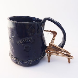 Cobalt Blue Mug, Robots, Aliens, Monsters, Rustic Primitive 12 oz