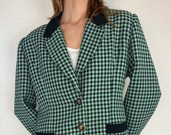 90s 'B&L' Teal Blue Herringbone Cropped Blazer Jacket / Medium