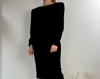 90s 'Orite' Black Backless Velvet Robe de soirée à manches longues / Moyen