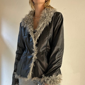 Y2K marco Black Faux Leather Jacket Medium Etsy UK