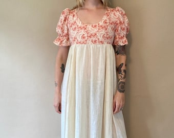 1960s Handmade Linen Peasant Dress / Hippie Maxi Dress / Small