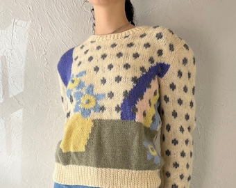 Vintage Hand Knit Abstract Sweater / Small