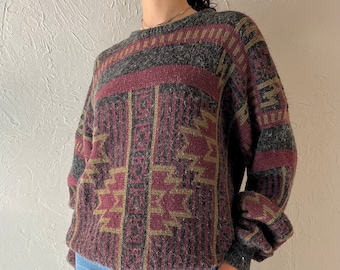 90s 'Sweaters' Acrylic Nylon Abstract Knit Sweater / Large