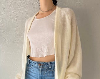 90s 'Jantzen' White Acrylic Mohair Cardigan Sweater / Medium