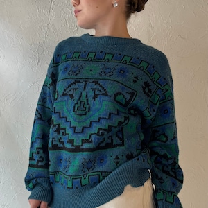 90s Blue Acrylic Wool Pullover Sweater / Medium