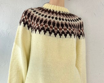 90s Hand Knit Acrylic Fair Isle Ski Sweater / Medium