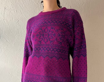 90s 'Just Sasha' Pink Purple Knit Pullover Sweater / Medium