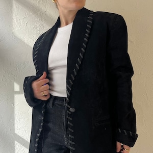 80s &#39;Dalmys&#39; Oversized Black Suede Jacket / Small
