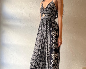 Y2k 'Angie' bloemen boho hippie jumpsuit / vintage jaren 2000 cottagecore zomer badpak / klein