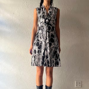 Y2k 'Jessica' Black and White Patterned Midi Dress / Small
